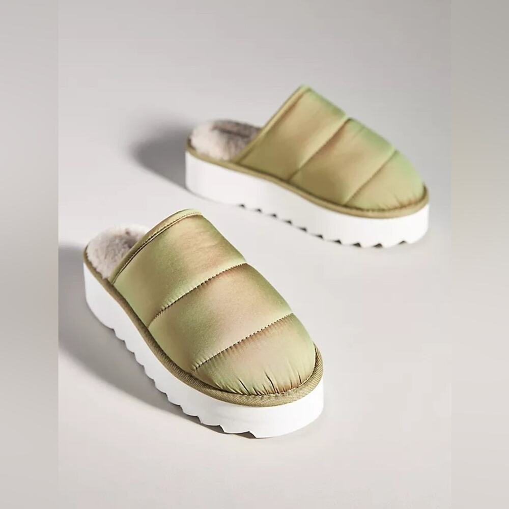 Anthropologie Maeve Puffy Platform Olive Green Slippers Size Small